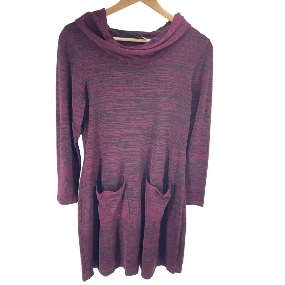 Nina Leonard Womens Sweater Dress Pocket Long Sleeve Maroon Black Medium